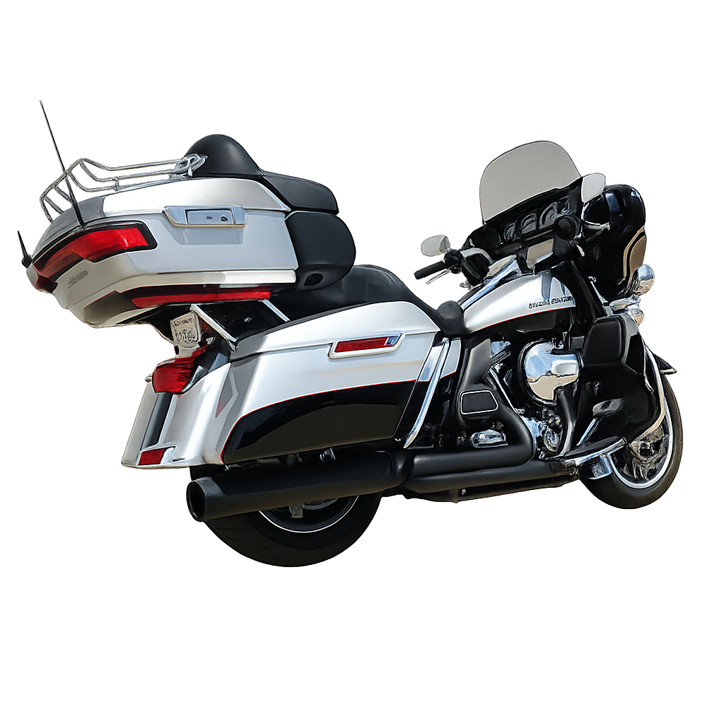 D&D 631Z-31 Diablo Gato black 2-into-1 exhaust installed on Harley-Davidson® Touring motorcycle rear view
