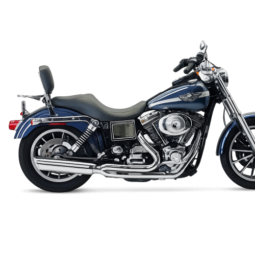 D&D 525Z-32F Chrome Fat Cat 2-into-1 exhaust installed on 1995-2005 Harley-Davidson Dyna motorcycle