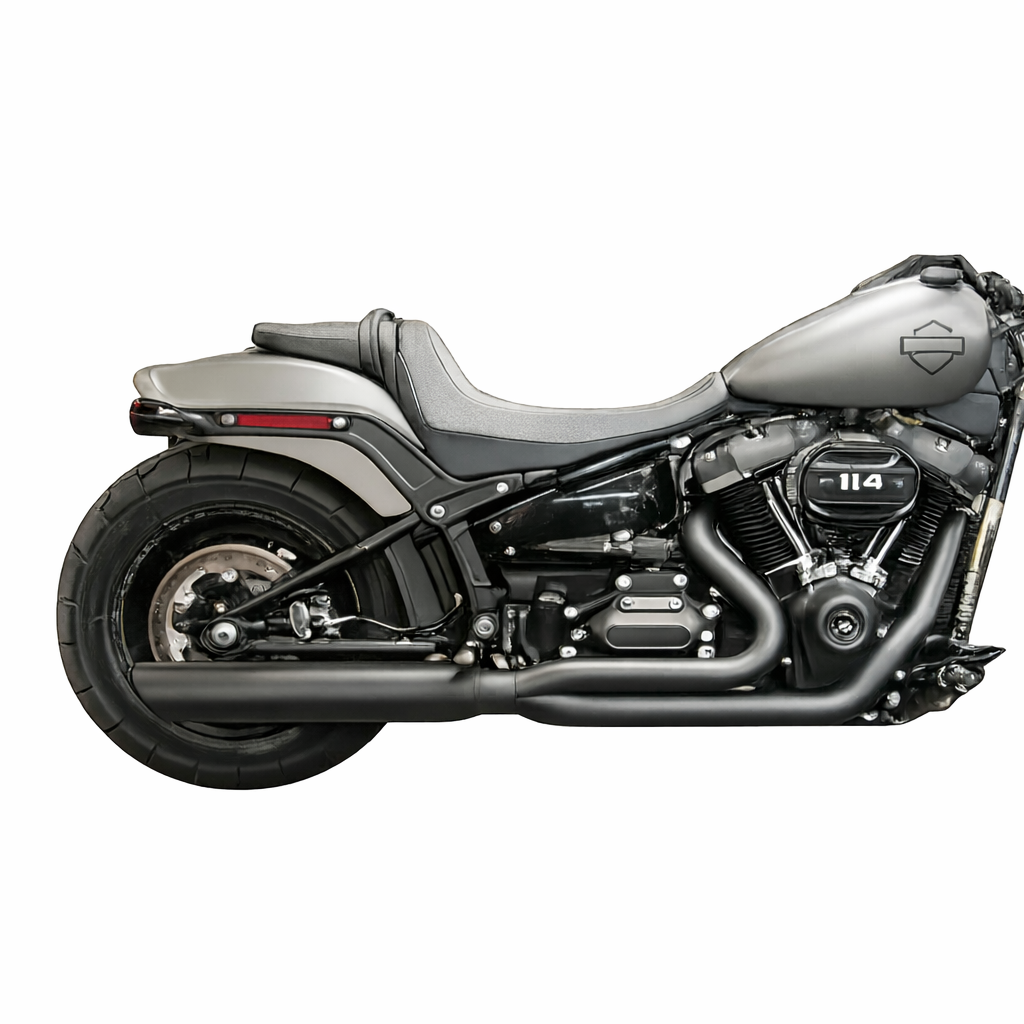 Harley-Davidson & EEZAN 上下セット D&D 638Z-31B Fat Cat Black 2-into-1 Exhaust for Harley M8 Softail