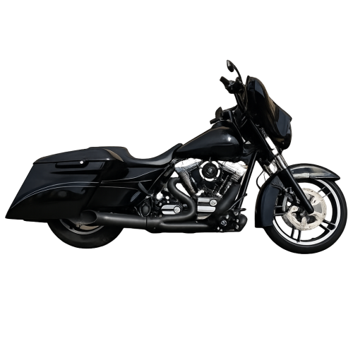 Black D&D 619Z-31 Stubby Cat 2-into-1 exhaust installed on 2009-2016 Harley-Davidson FLH/FLT Touring motorcycle