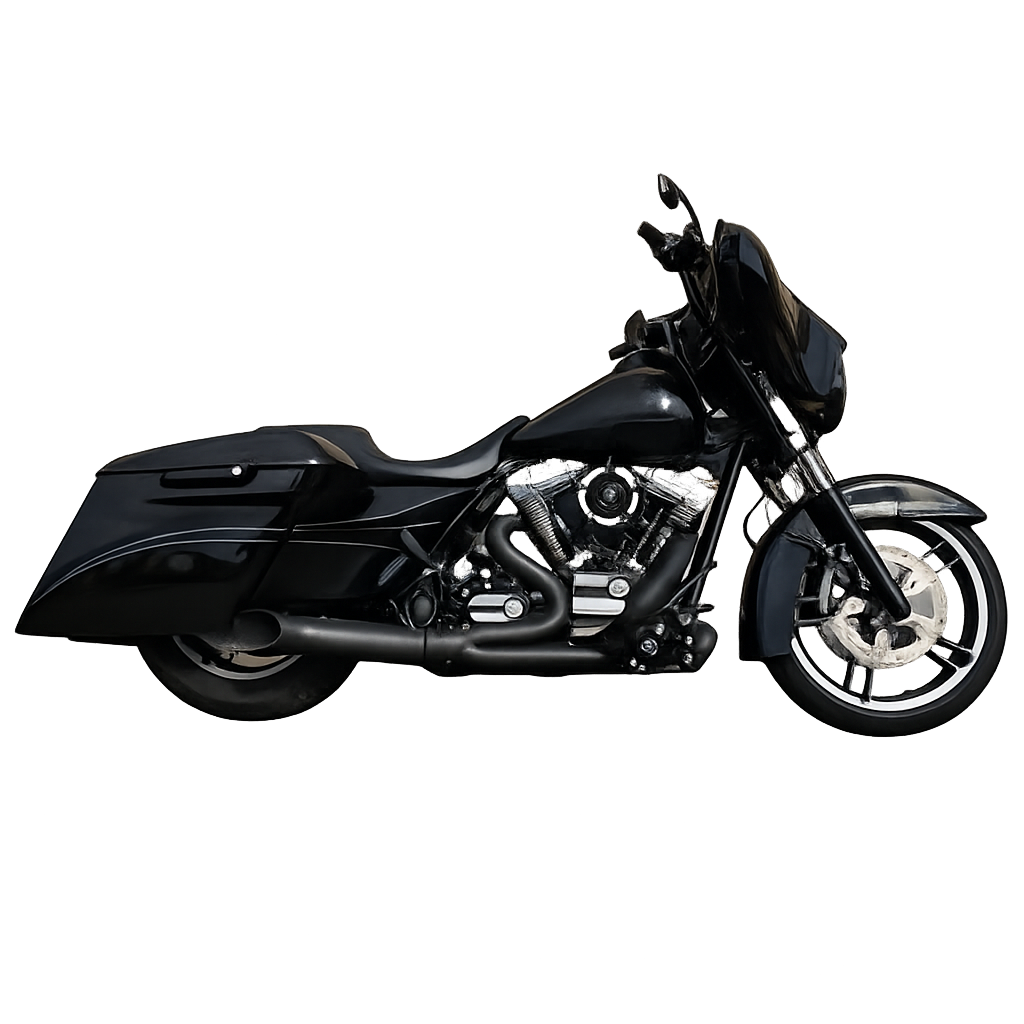 Black D&D 619Z-31 Stubby Cat 2-into-1 exhaust installed on 2009-2016 Harley-Davidson FLH/FLT Touring motorcycle