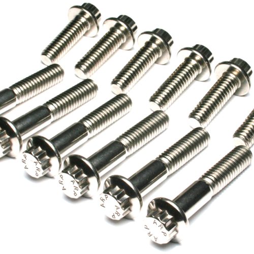 12-point stainless rocker box bolt kit with ARP fasteners laid out for Twin Cam motorcycle engines