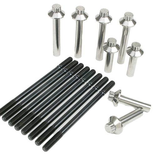 Feuling ARP cylinder stud and head bolt kit with high-strength fasteners and installation hardware laid out for V-Twin engine assembly