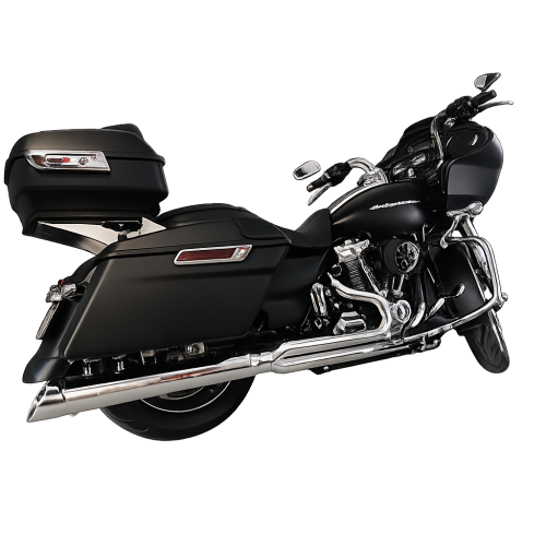 D&D 2-into-1 black billet cat exhaust installed on Harley-Davidson FLH touring motorcycle