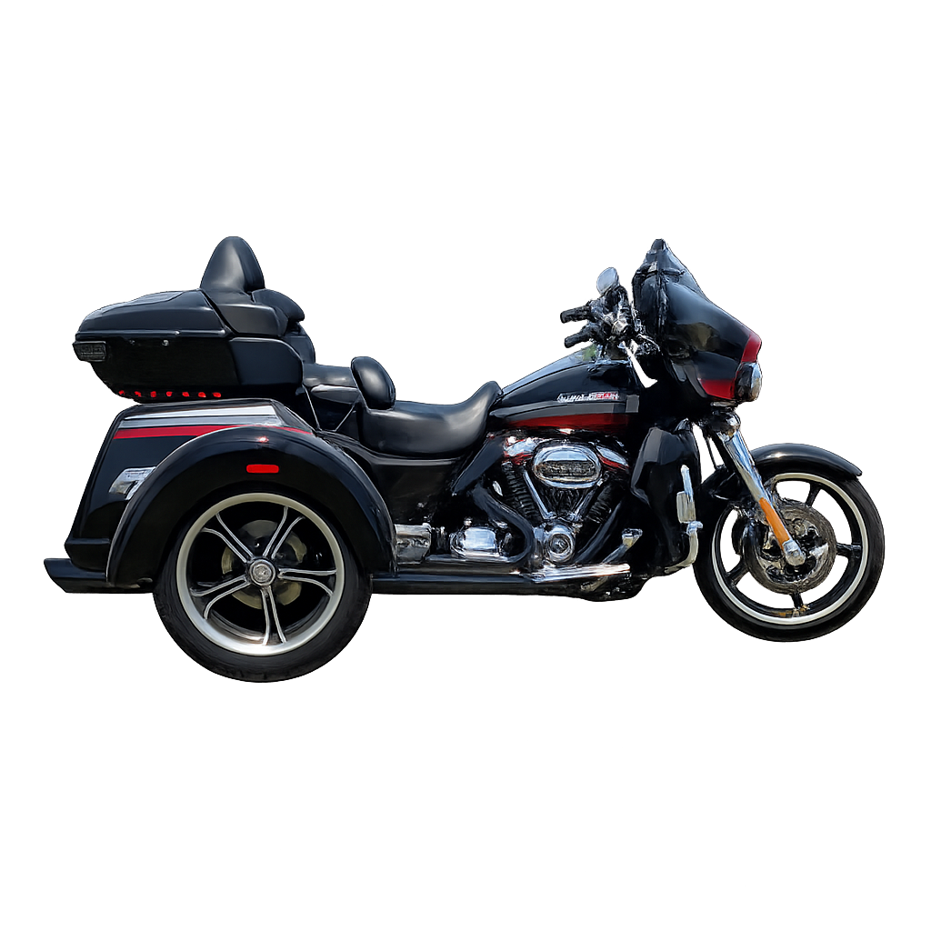 D&D Diablo Gato Black 2-into-1 exhaust system on a 2009-2016 Harley-Davidson Trike with matte black finish and stepped headers.